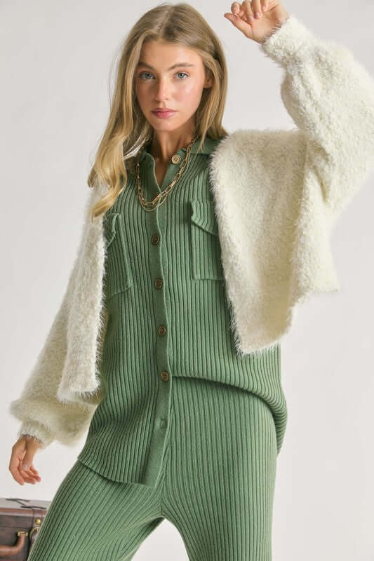 Cream White V Neck Cozy Cardigan