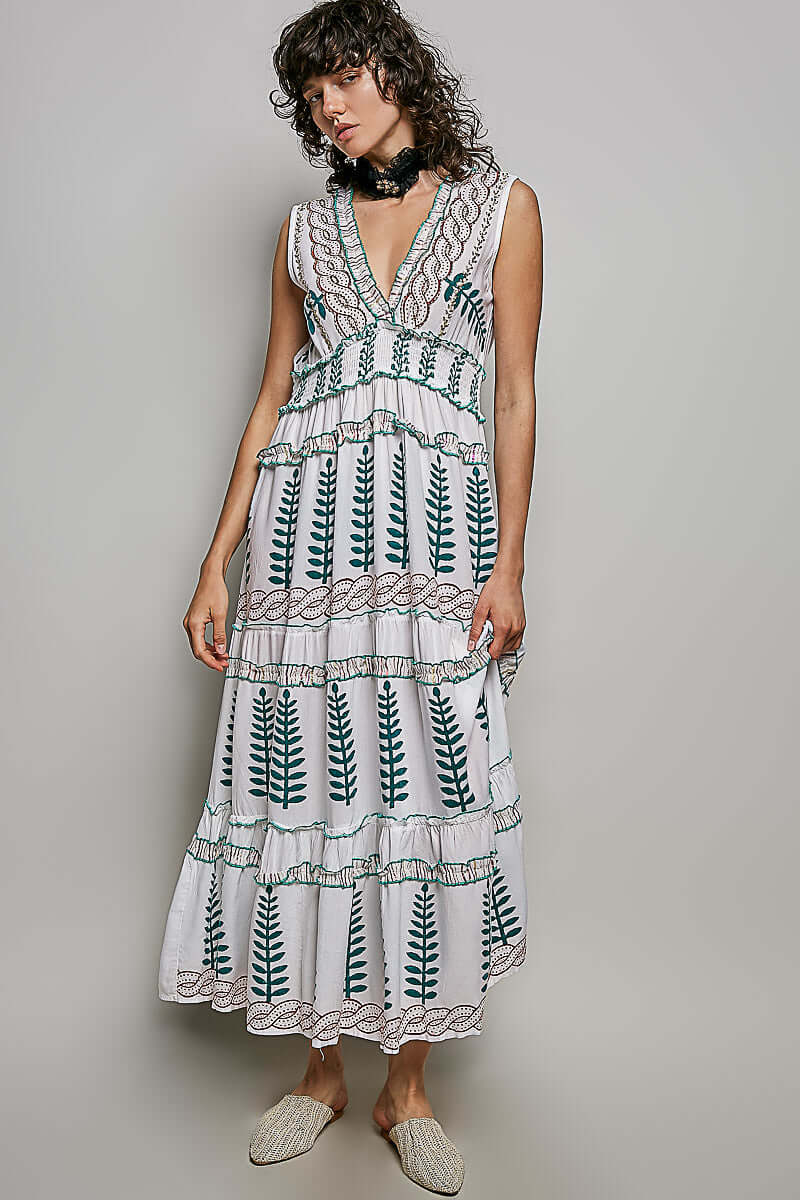 Ivory Floral Printed Sleeveless Tiered Maxi Dress | Smocked Waist, Dresses, $ 57.00, A Moment Of Now™