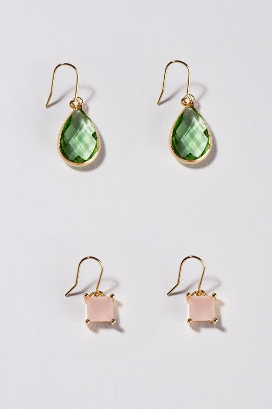 Shop Pink & Green Glass Gem Stone Dangle Earring | Boutique Fashion Jewelry, Earrings, USA Boutique
