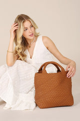 Shop Women's Brown Yellow PU Vegan Leather Weaving Tote Shoulder Bag , Tote, USA Boutique