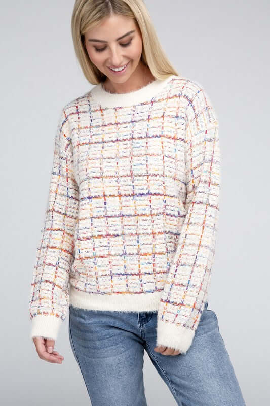 Ivory Textured Fancy Knit Sweater, Nuvi Apparel, $ 48.95