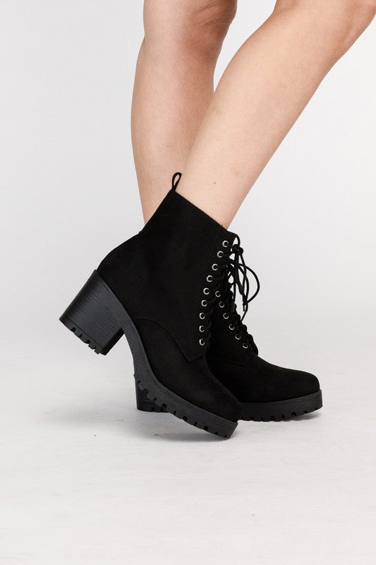 Shop FUZZY Women's Lace-up Combat Boots in Black or Brown, Ankle Boots, USA Boutique