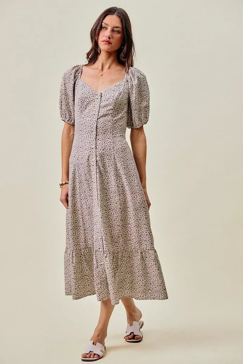 SO ME Ditsy Floral Self Belt On Elastic Waist Maxi Dress | Boutique In USA, Dresses, $ 69.00, A Moment Of Now™