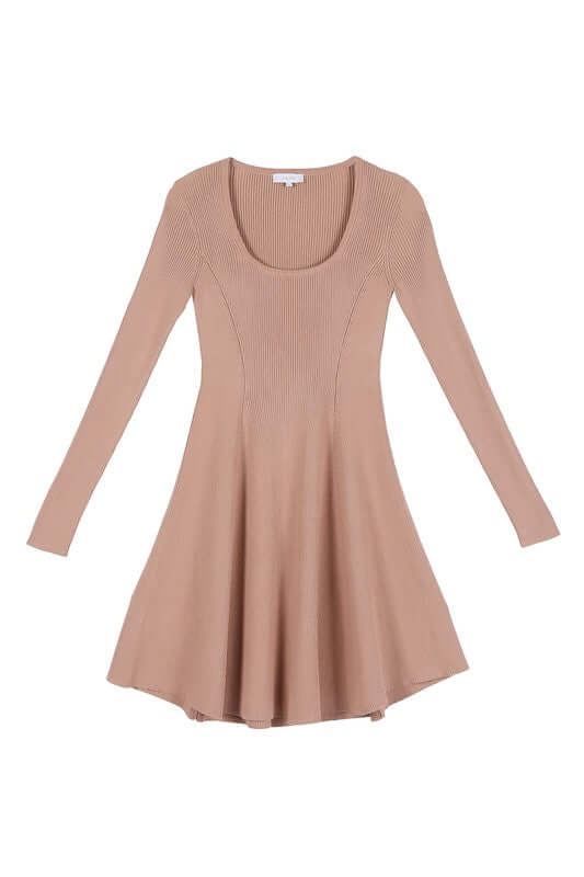 Knitted Fit Long Sleeve Flare Mini Dress - Perfect for Any Occasion, Dresses, $ 51.95, A Moment Of Now™
