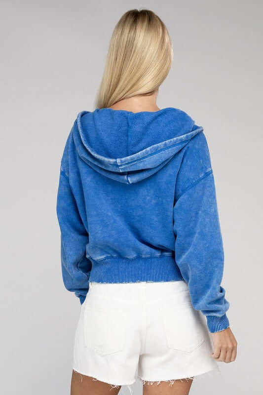 Acid Wash Fleece Cropped Zip-Up Hoodie, ZENANA, $ 49.95