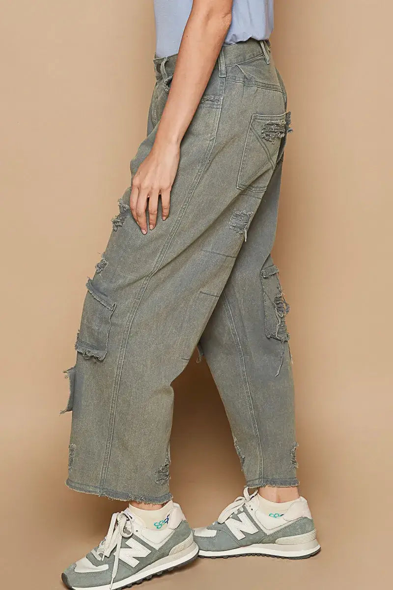 French Blue Distressed Raw Hem Wide Leg Pants for Style, Pants, $ 69.00, A Moment Of Now™
