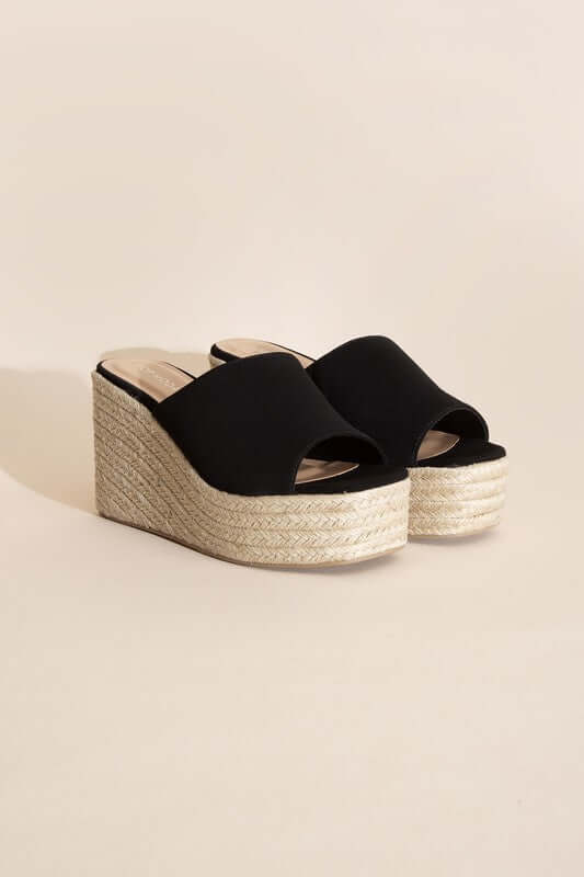 WEBSTER-20 Black Platform Wedge Slide Heels Sandals, Top Guy Footwear, A Moment Of Now