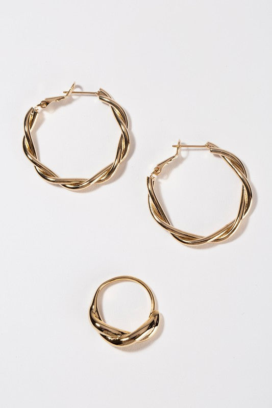 Shop Gold Plated Ripple Ring & Earrings Set | Boutique Fashion Jewelry, jewelry Sets, USA Boutique