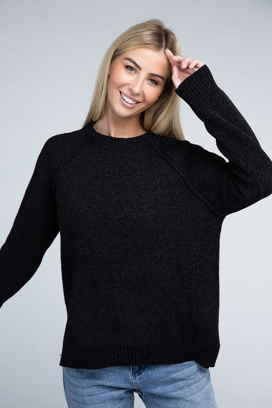 Shop Women's Comfy Round Neck Raglan Chenille Sweater | Boutique Clothing, Sweaters, USA Boutique