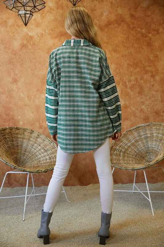 Stripe Button Down Long Sleeve Shirt Shacket