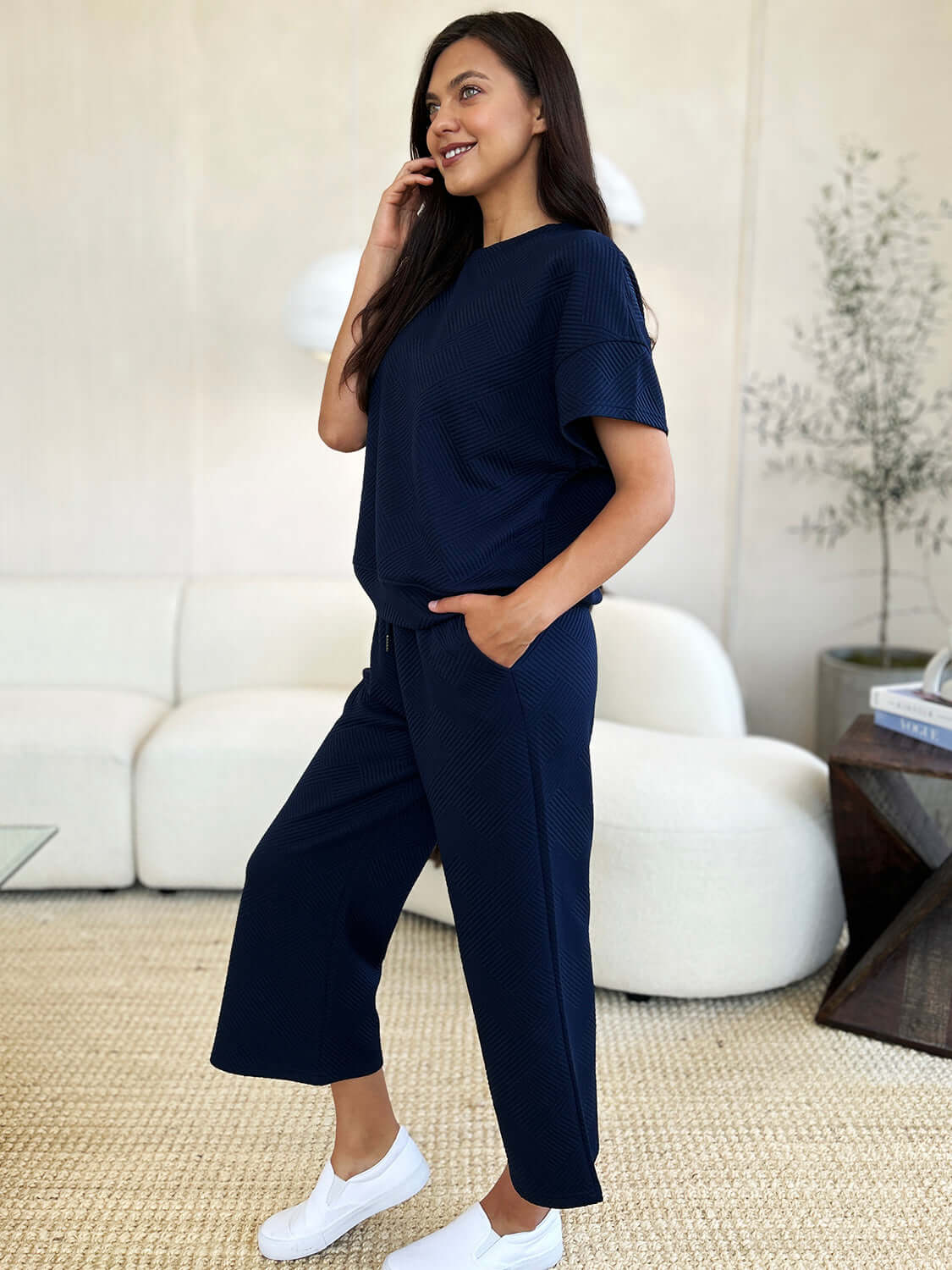 Texture Short Sleeve Top and Pants Set Loungewear, Double Take, A Moment Of Now