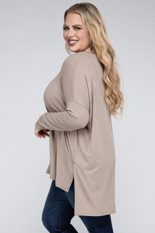Shop Plus Size Dolman Sleeve V-Neck Side Slit Hi-Low Hem Top For Women, Tops, USA Boutique