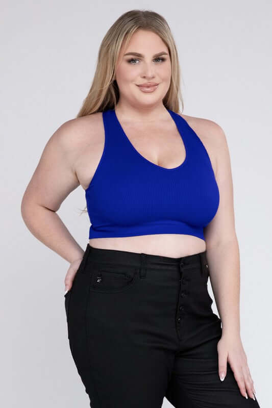 Plus Ribbed Cropped Racerback Tank Top, ZENANA, $ 19.00