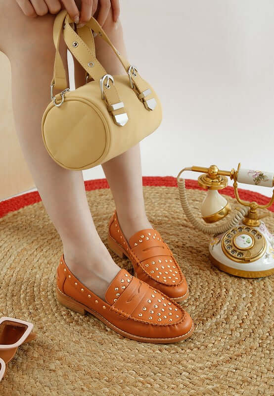 Oglavia Studs Embellished Leather Loafers - Bold Style, Loafers, $ 109.00, A Moment Of Now™