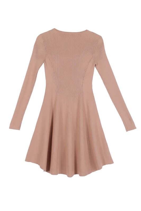 Knitted Fit Long Sleeve Flare Mini Dress - Perfect for Any Occasion, Dresses, $ 51.95, A Moment Of Now™