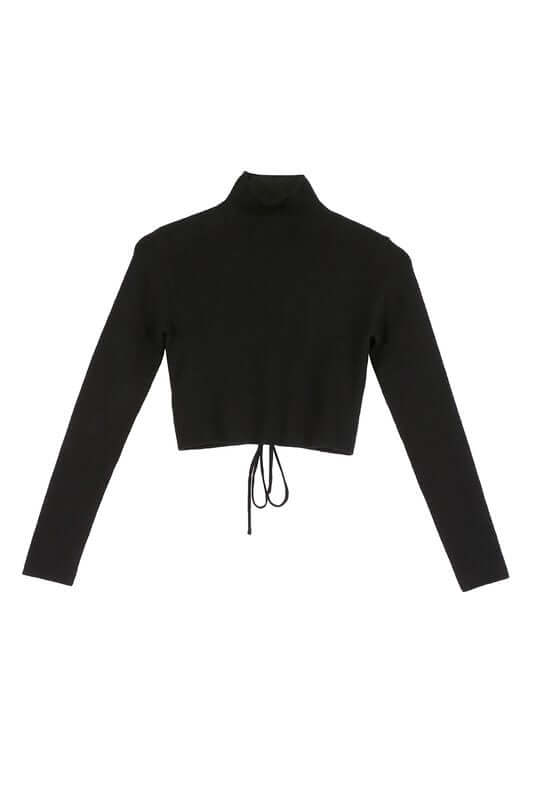 Mock Neck Lace-up Open Back Long Sleeve Top