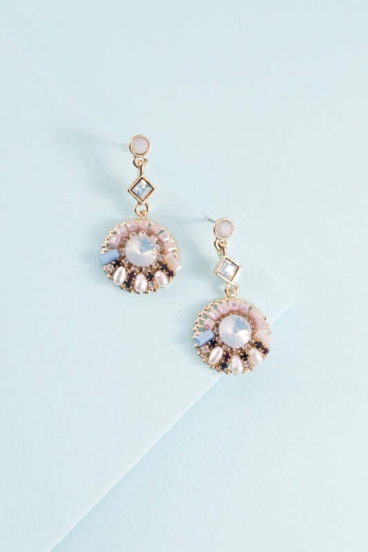 Pastel Gems & Faux Pearl Gold Plated Earrings, Earrings, $ 18.00, A Moment Of Now™
