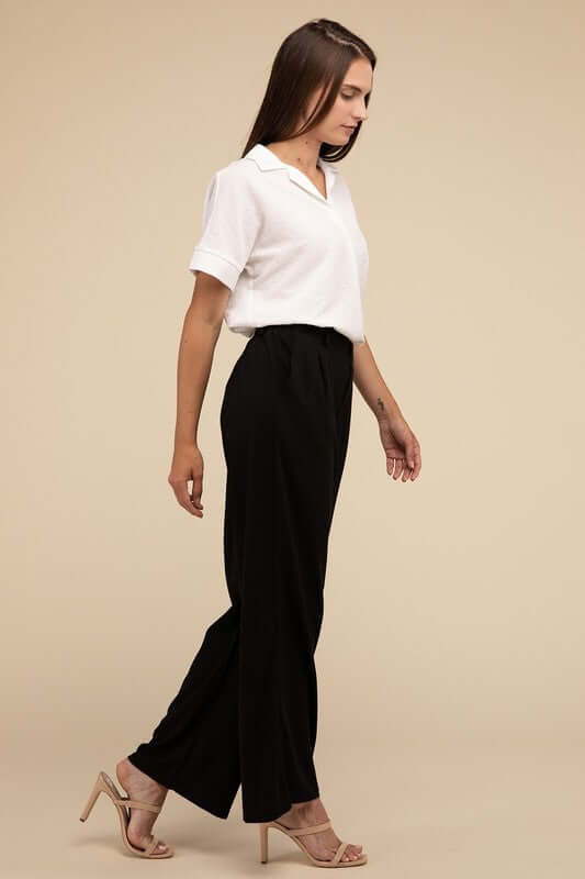 Waffle Elastic Waistband Trouser Pants, Lilou, $ 26.95