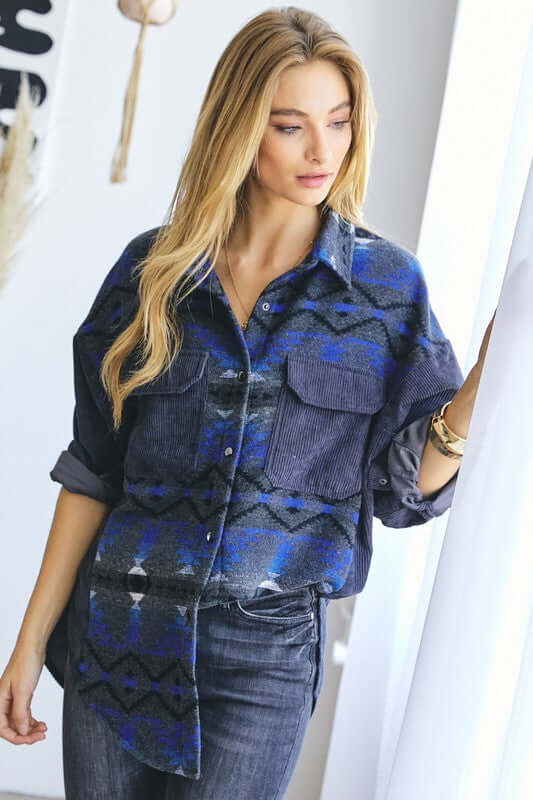 Printed Button Down Long Sleeve Jacket