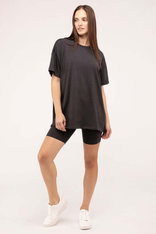 Cotton Round Neck Top & Biker Shorts Set, ZENANA, $ 35.95