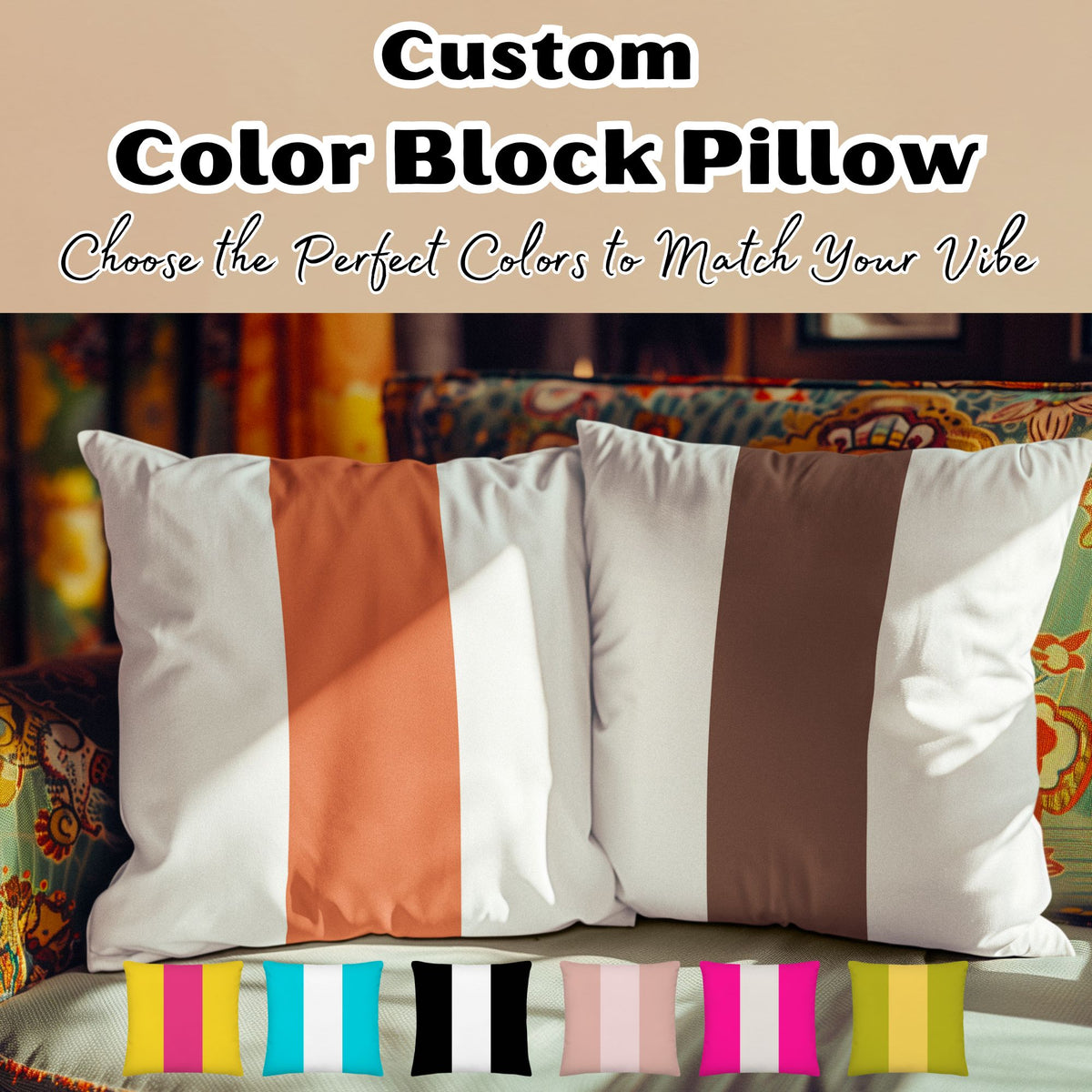 Custom Center Color Block Decorative Throw Pillow Accent Cushion