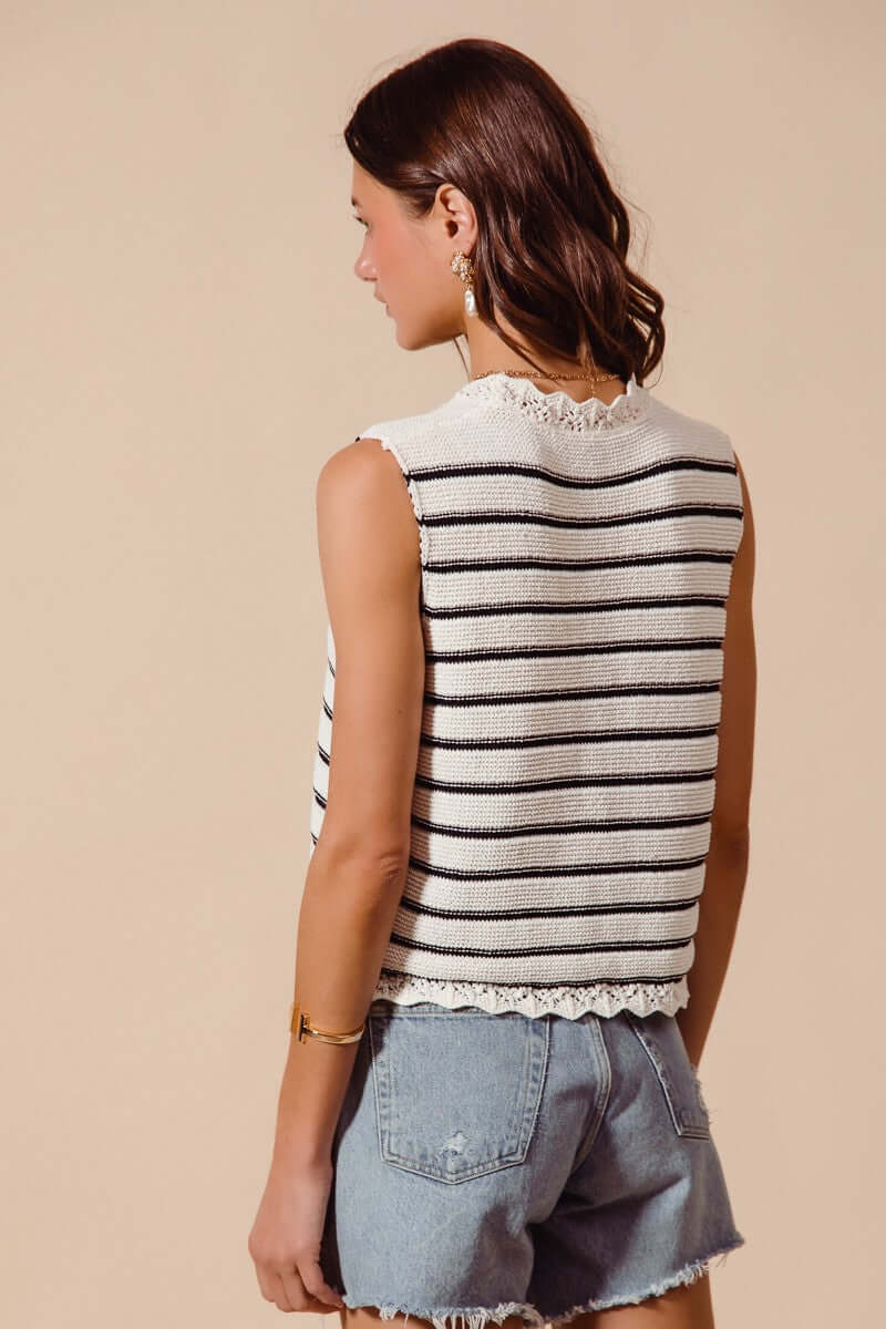 SO ME Buttoned Front Stripe Texture Knitted Sweater Vest, , $ 52.00, A Moment Of Now™