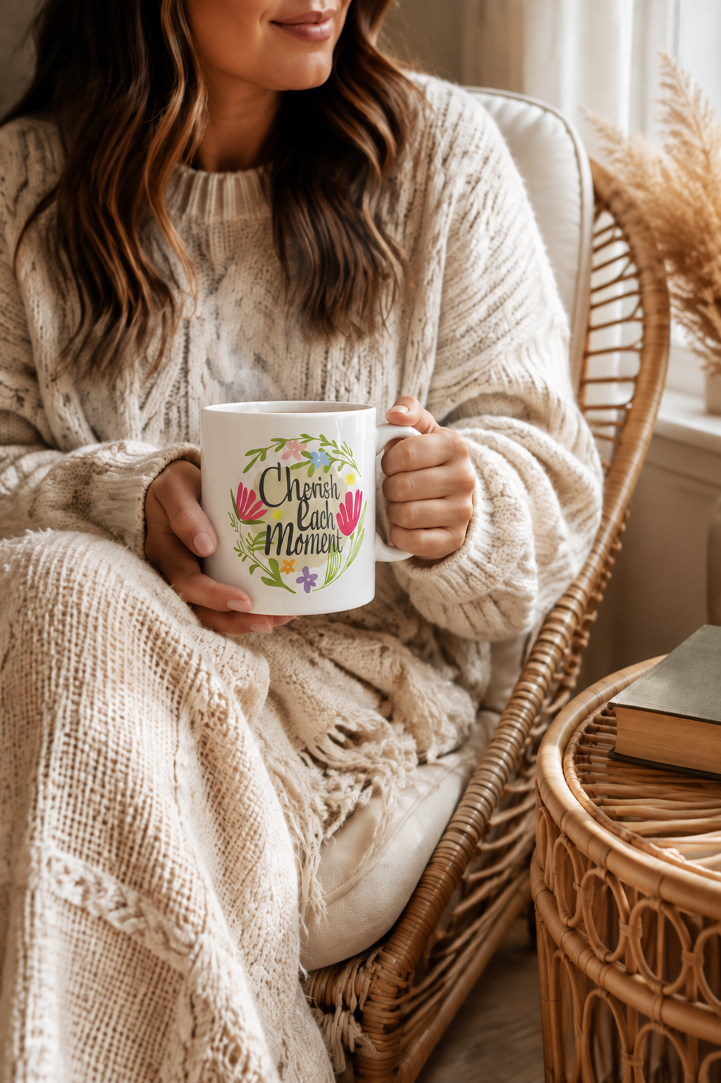 Cherish Each Moment Spring Flowers Hygge Lifestyle Inspirational Quote Coffee Tea Cup Mug