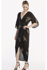 Cherry Blossom Maxi Wrap in Black + Gold | Boutique In USA, Dresses, $ 180.00, A Moment Of Now™