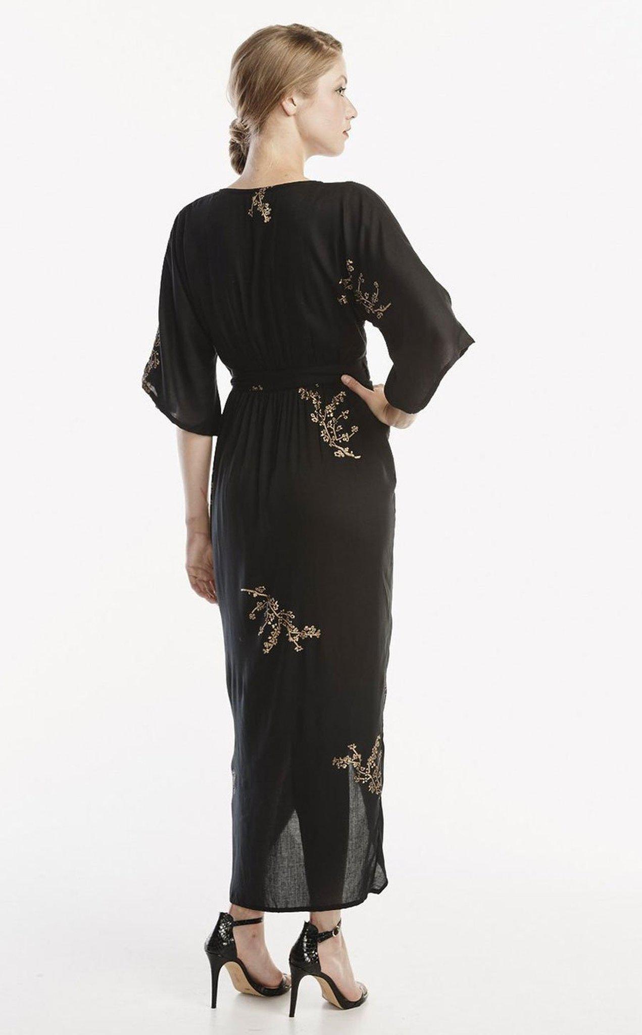 Cherry Blossom Maxi Wrap in Black + Gold | Boutique In USA, Dresses, $ 180.00, A Moment Of Now™