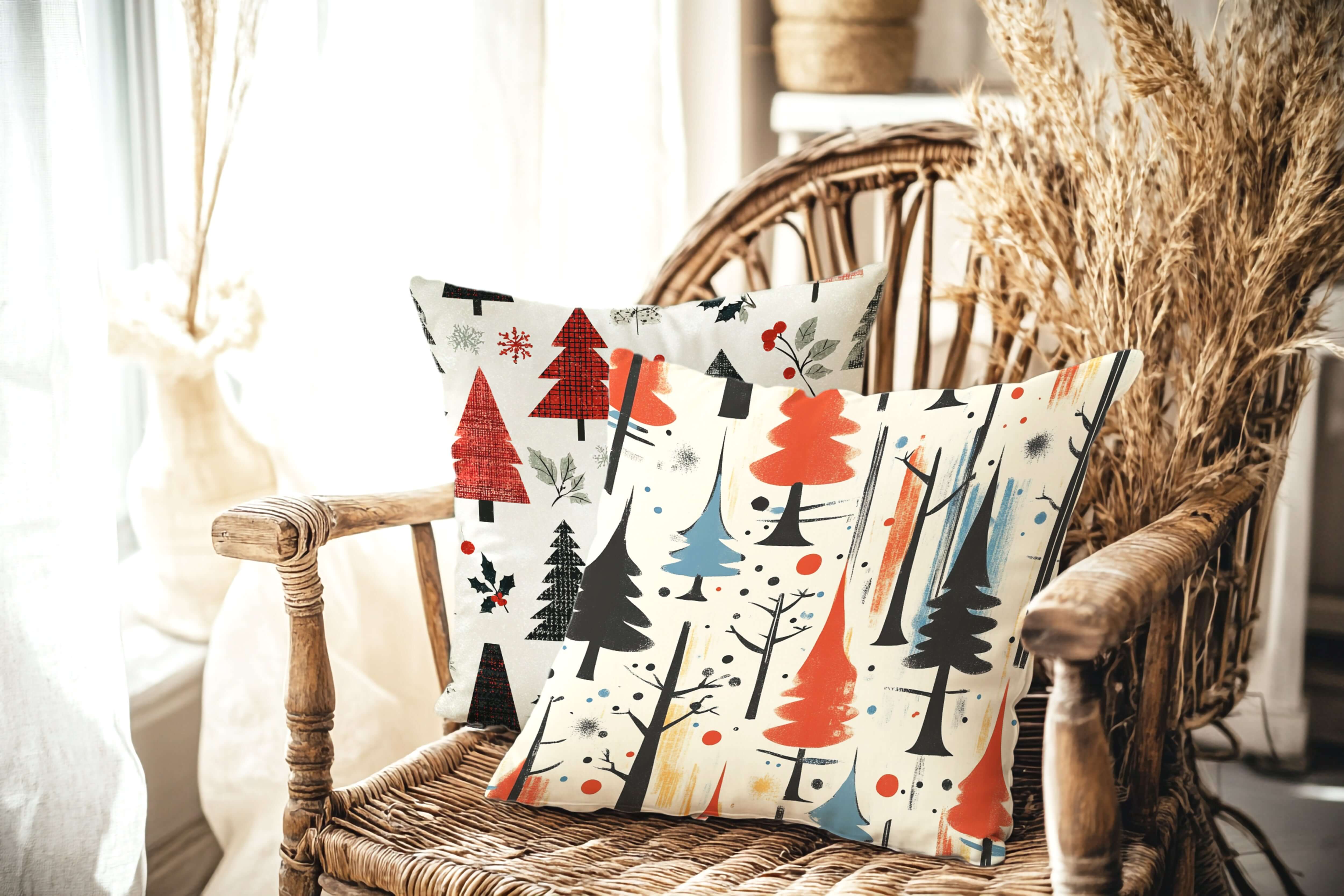Christmas Holiday Tree Pattern Premium Throw Pillow Decorative Cushion