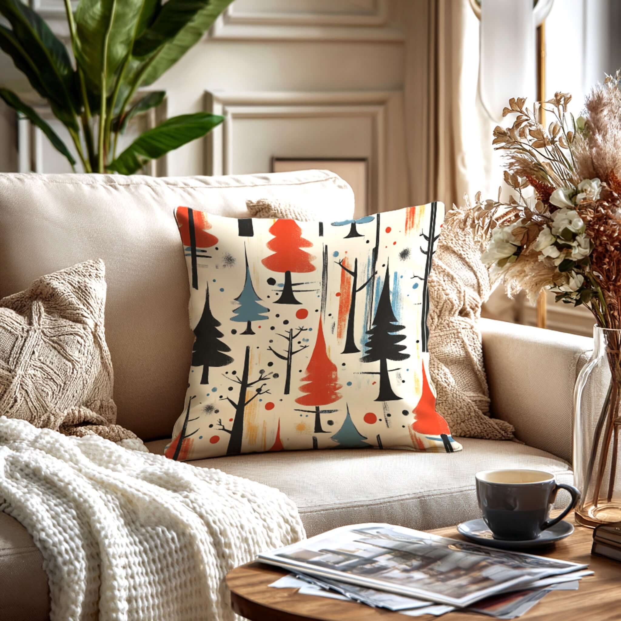 Christmas Holiday Tree Pattern Premium Throw Pillow Decorative Cushion