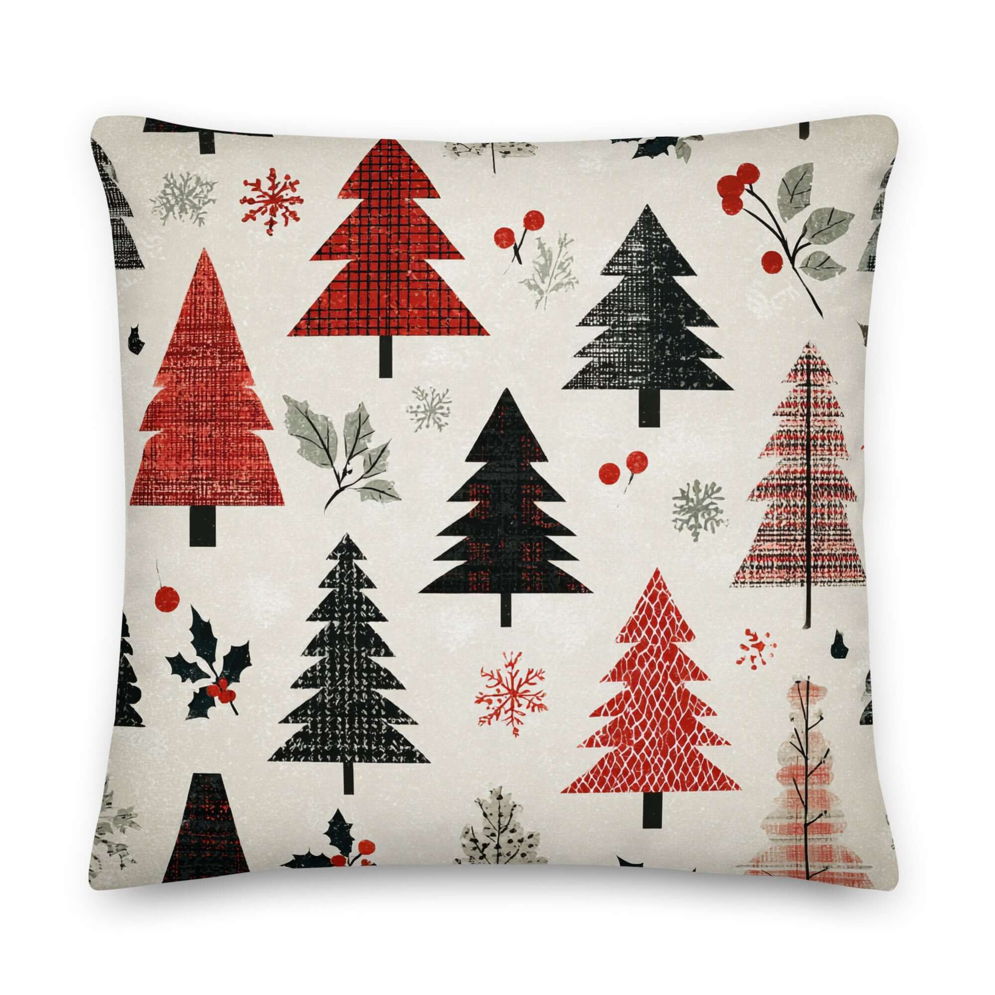 Christmas Holiday Tree Pattern Premium Throw Pillow Decorative Cushion
