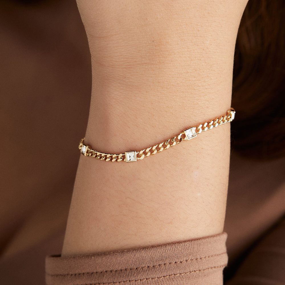 April Birthstone Clear Crystal Curb Chain Bracelet, Bracelets, $ 28.00, A Moment Of Now™