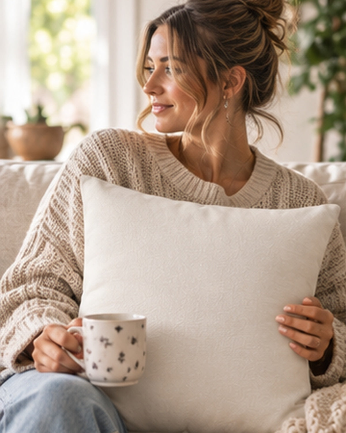 Cloud Veil Throw Pillow — Soft Warm White Neutral Decorative Accent Pillow