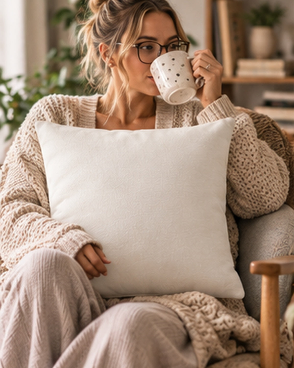 Cloud Veil Throw Pillow — Soft Warm White Neutral Decorative Accent Pillow