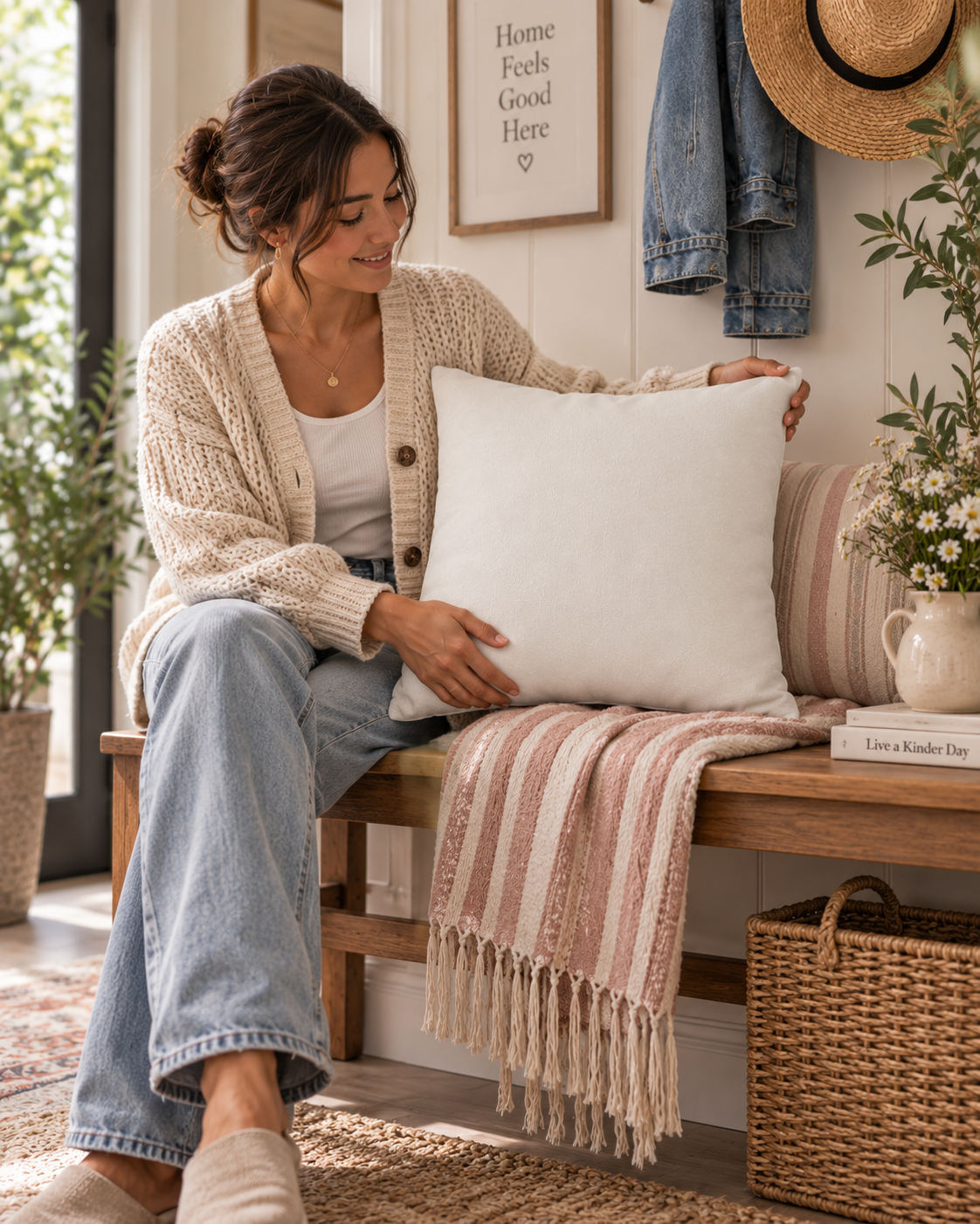 Cloud Veil Throw Pillow — Soft Warm White Neutral Decorative Accent Pillow