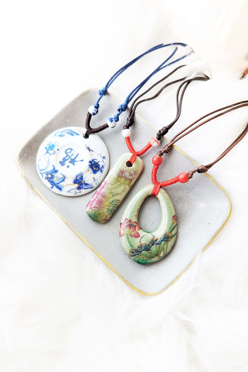 Unique Handmade Ceramic Floral Pendant Necklace, Necklaces, $ 15.99, A Moment Of Now™