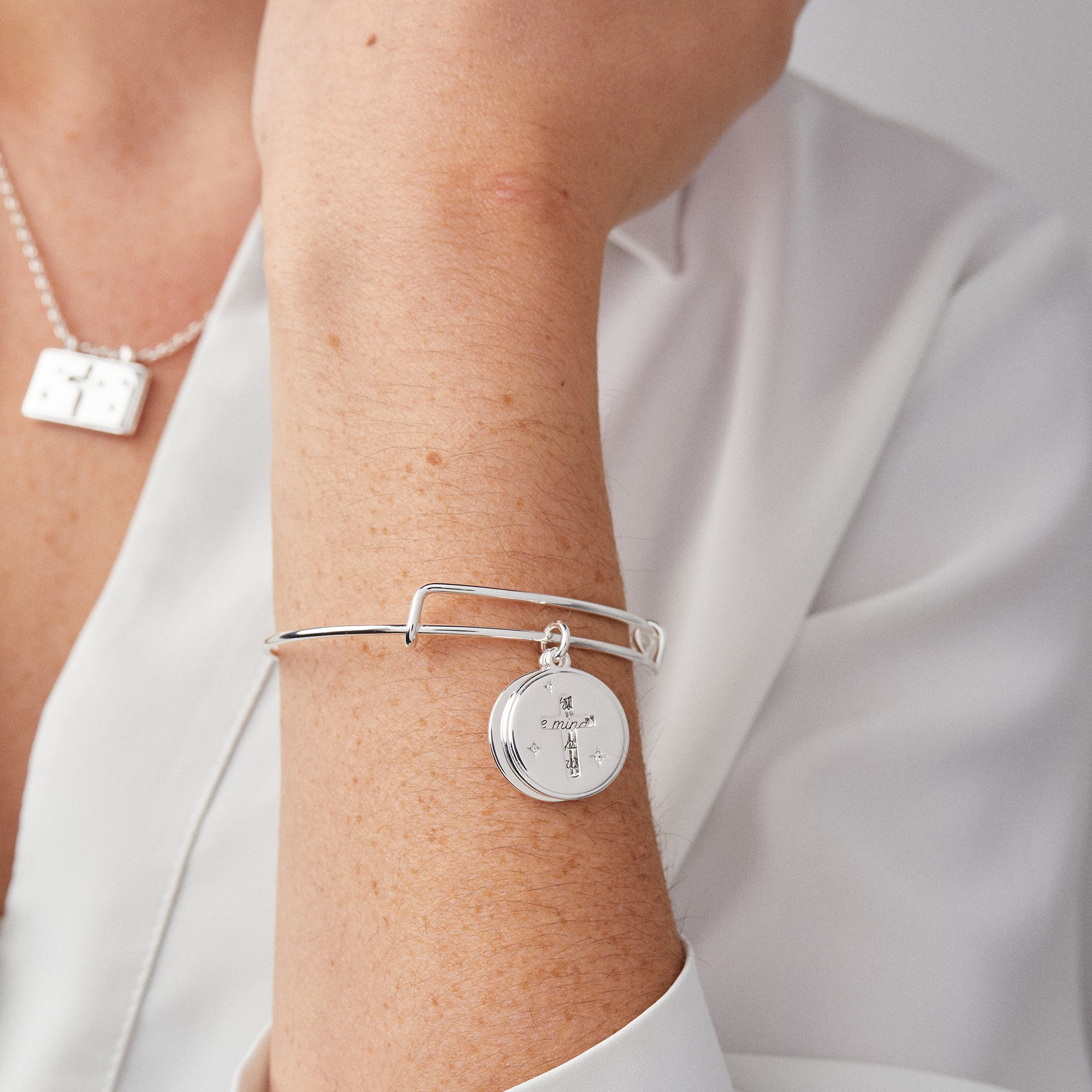 Hidden Message Cross Affirmation Bangle, Bracelets, $ 34.00, A Moment Of Now™