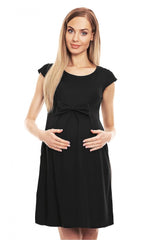 Front Bow Slip Pockets Flare Maternity Dress