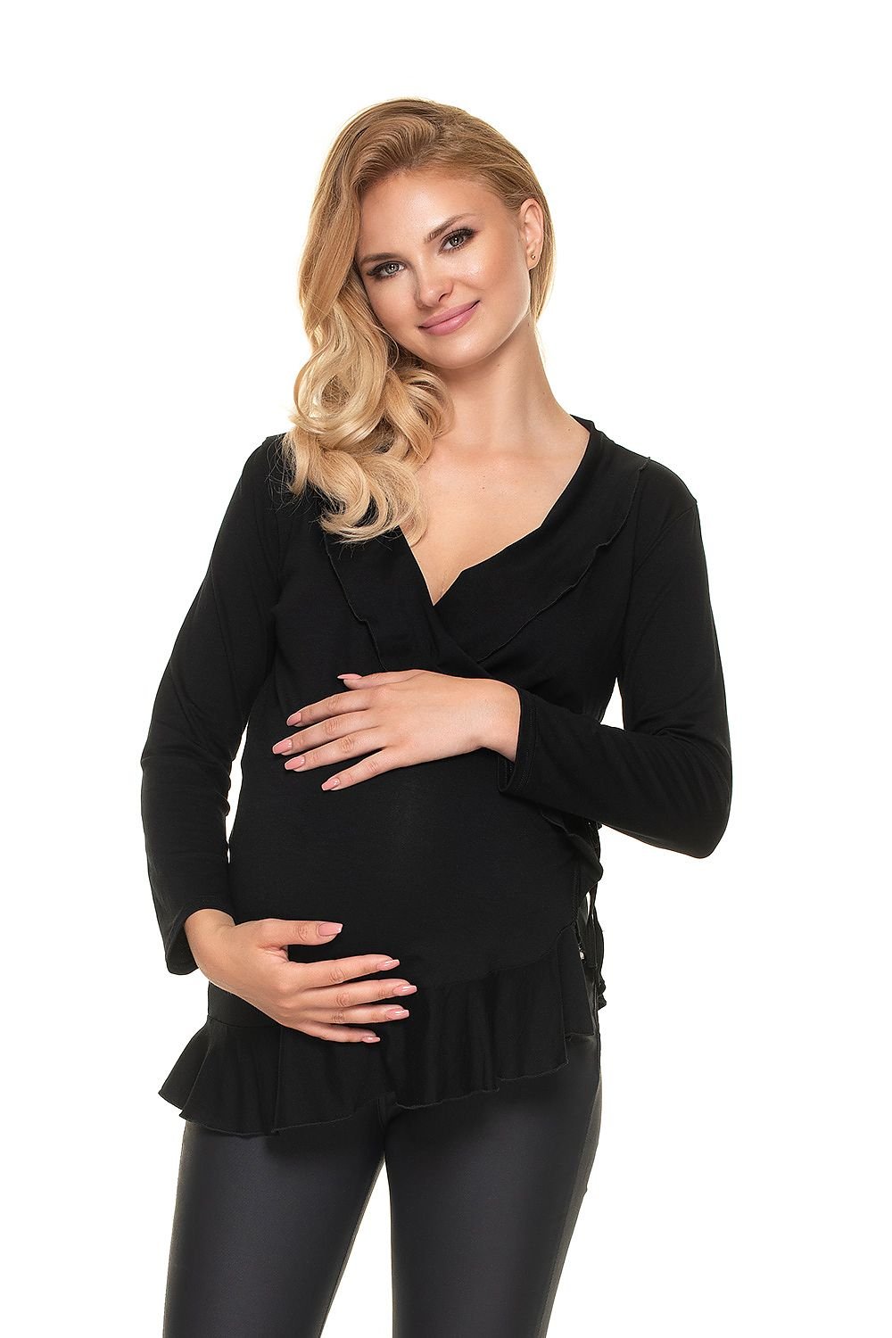 Solid Frills Long Sleeve Maternity Blouse Top