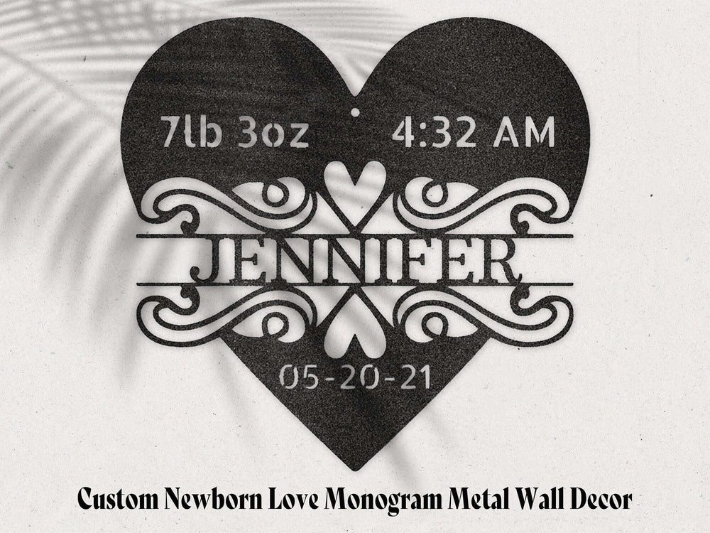 Custom Newborn Love Monogram Steel Metal Wall Decal, Metal Signs, $ 62.95, A Moment Of Now™