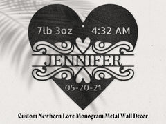 Custom Newborn Love Monogram Metal Wall Decor