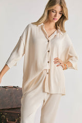 Shop Beige Button Down 3/4 Sleeve Top Shirt For Women | Boutique Clothing, Shirts, USA Boutique