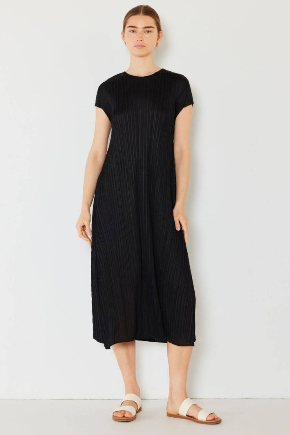 Solid Pleated Cap Sleeve A-Line Dress, Marina West Swim, $ 63.00