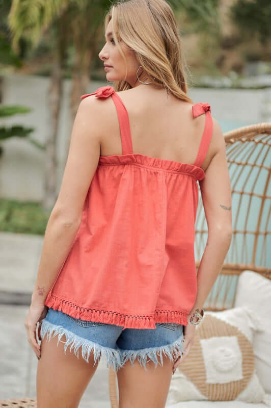 Embroidered Sleeveless Ruffle Tank Top, Davi & Dani, $ 53.95