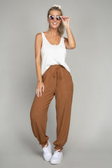 Brown Crinkled Jogger Pants with Pockets