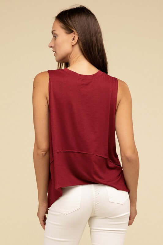 Women's Shark Bite Side Slit Short Sleeveless Top | USA Boutique, ZENANA, $ 25.95