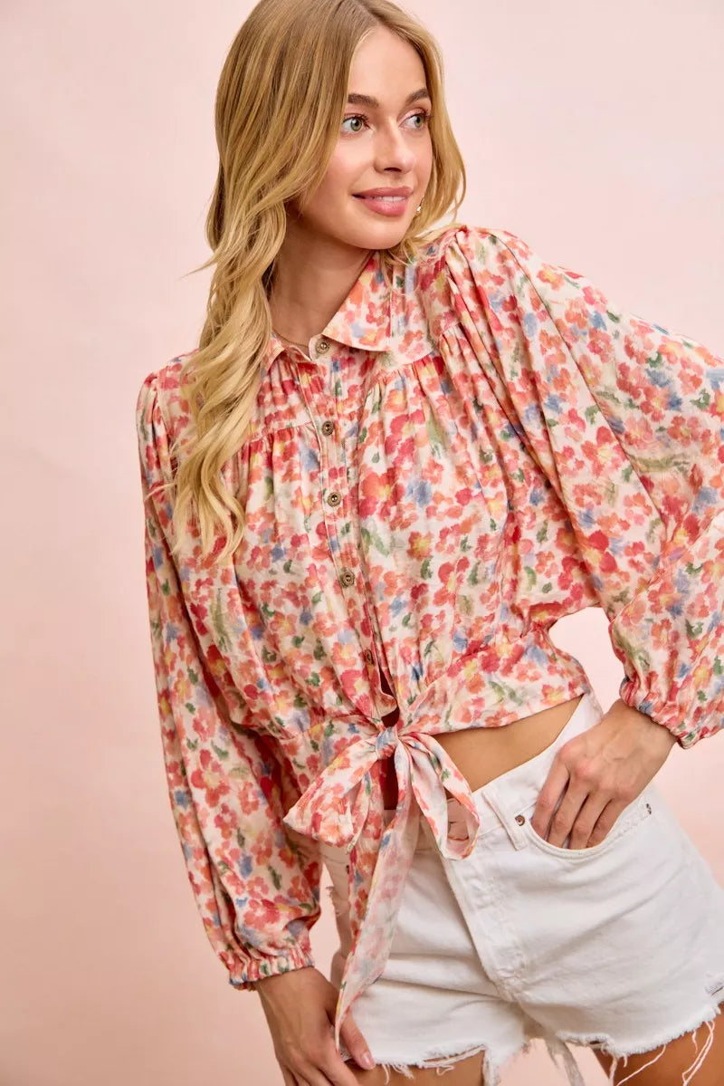 Floral Print Tie Hem Detail Crop Shirt | Boutique In USA, Shirts, $ 59.00, A Moment Of Now™