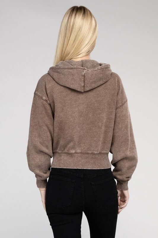 Acid Wash Fleece Cropped Zip-Up Hoodie, ZENANA, $ 49.95