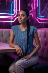 Blue Eyelet Embroidery Pintuck Sleeveless Cotton Blouse | Boutique In USA, Blouses, $ 69.00, A Moment Of Now™